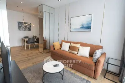 Modern living room with stylish decor and cozy seating area