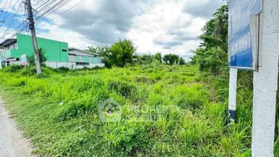 Spacious green land plot ideal for development with nearby residential buildings and clear sky view.