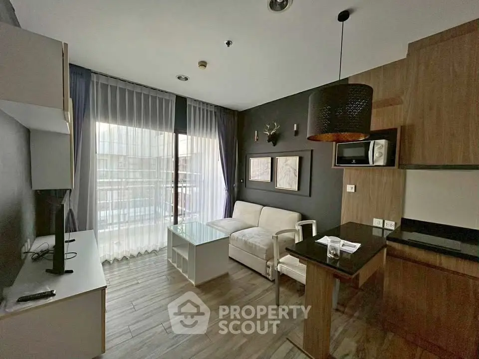 Modern living room with sleek design and natural light