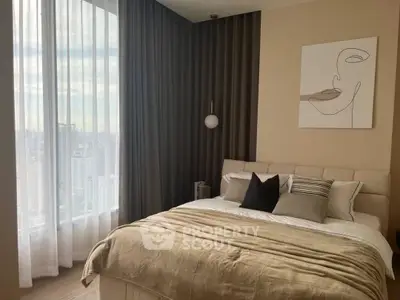 Elegant bedroom with city view and modern decor