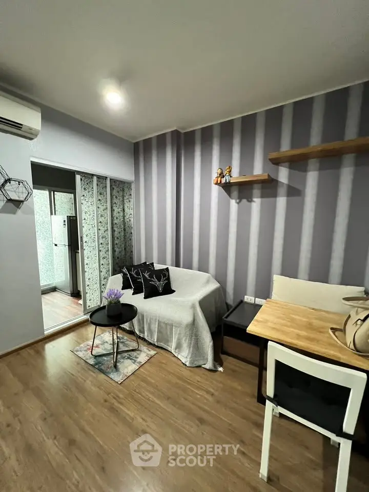 Cozy living room with modern decor and wooden flooring