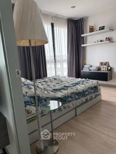 Cozy bedroom with modern decor and natural light