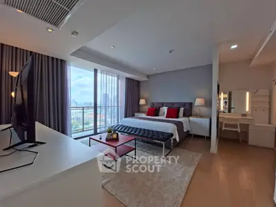 Luxurious modern bedroom with city view and elegant decor
