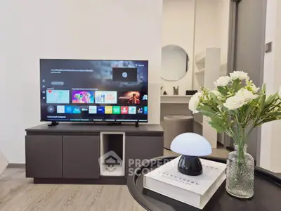 Modern living room with sleek TV unit and stylish decor