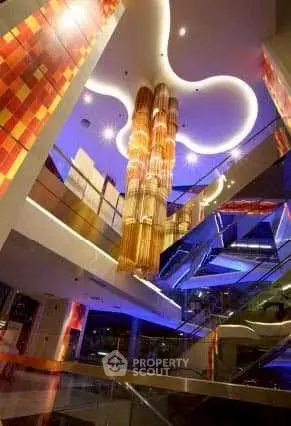 Stunning modern building interior with unique lighting and architectural design.