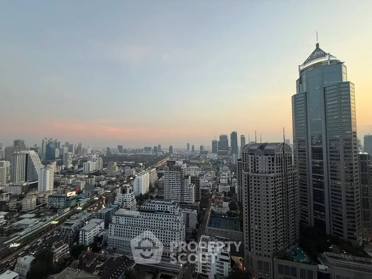 Stunning cityscape view showcasing modern skyscrapers at sunset, perfect for urban living enthusiasts.