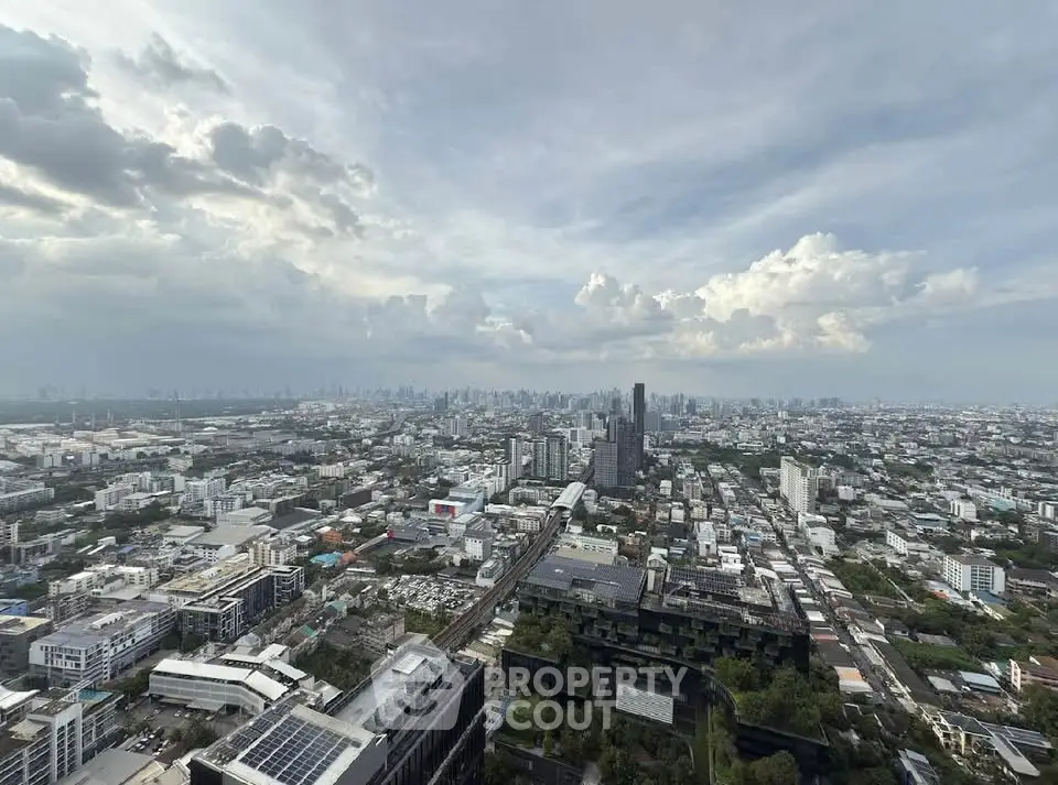 Stunning panoramic cityscape view from a high-rise building, showcasing urban skyline and expansive horizon.