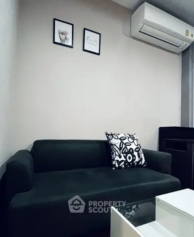 Modern living room with sleek sofa and stylish decor