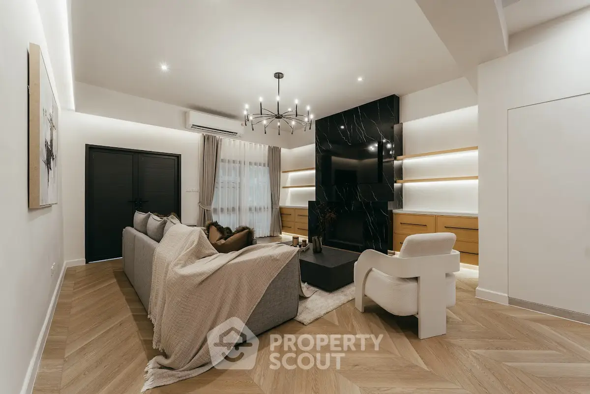 Elegant modern living room with stylish decor and cozy seating area
