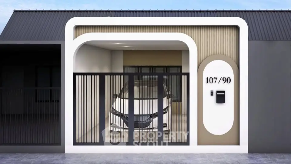 Modern house facade with sleek carport and stylish gate design