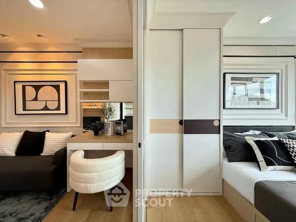 Modern interior with stylish living room and cozy bedroom design