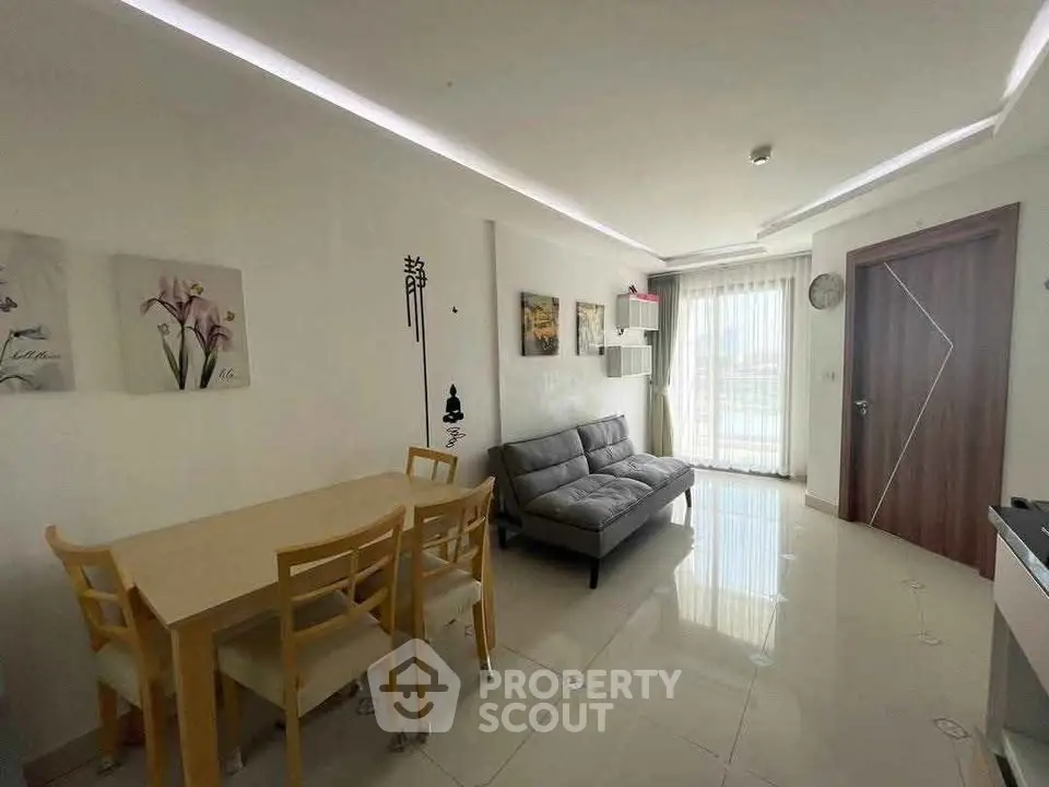 Modern living room with sleek design and natural light