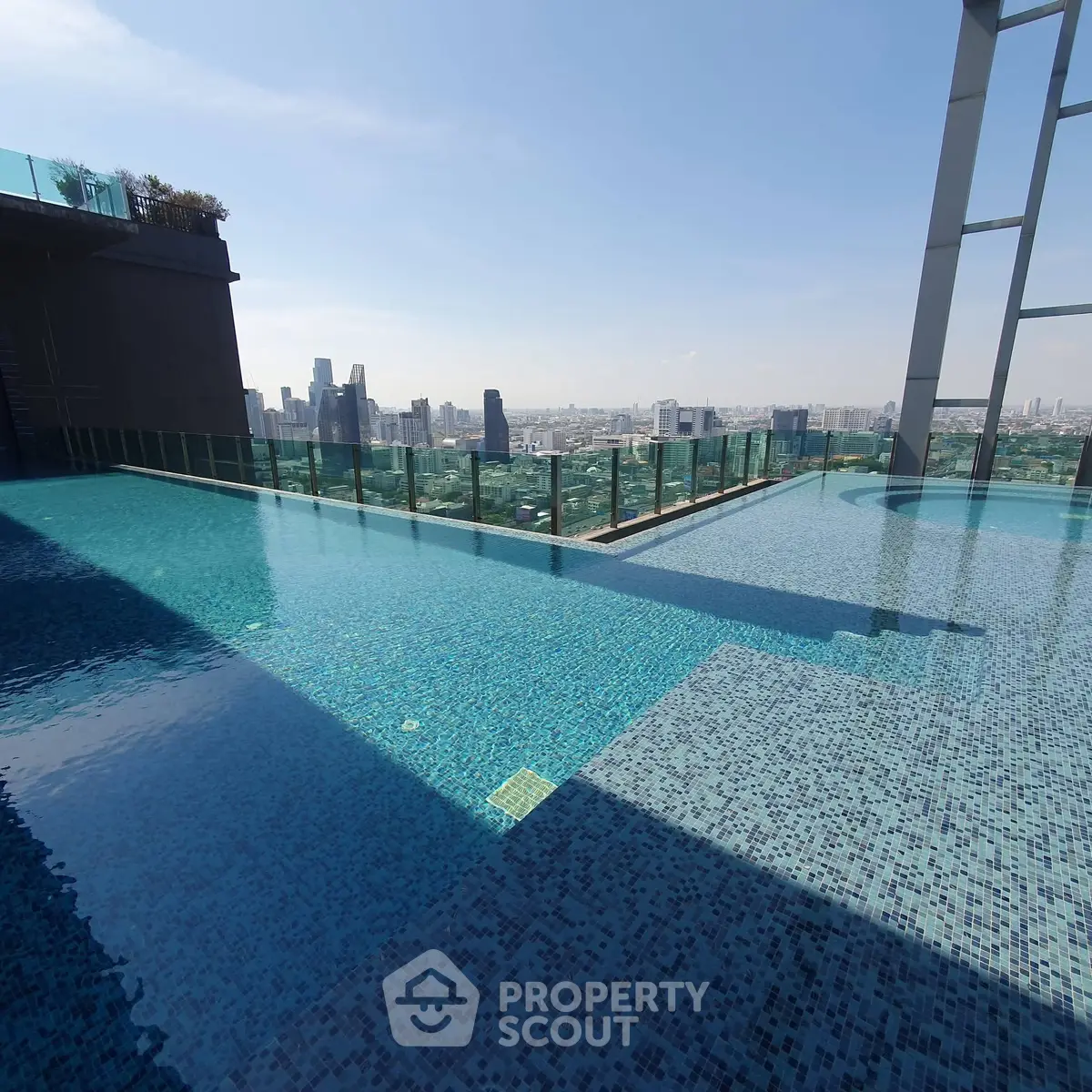 Stunning rooftop infinity pool with panoramic city skyline views