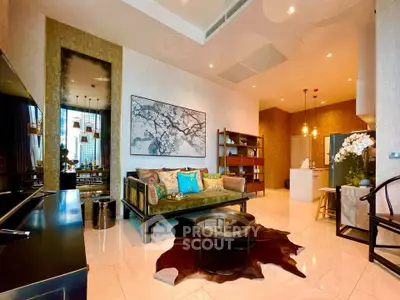 Luxurious living room with elegant decor and open layout in modern apartment