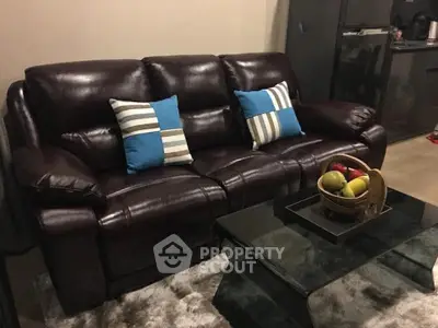 Luxurious leather sofa in modern living room with stylish decor