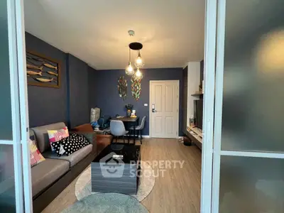 Stylish living room with modern decor and cozy seating area