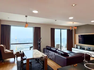 Luxurious living room with stunning city view and modern furnishings