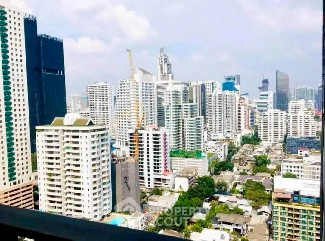 Stunning cityscape view from high-rise balcony in urban skyline