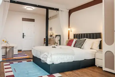 Modern bedroom with stylish decor and cozy ambiance