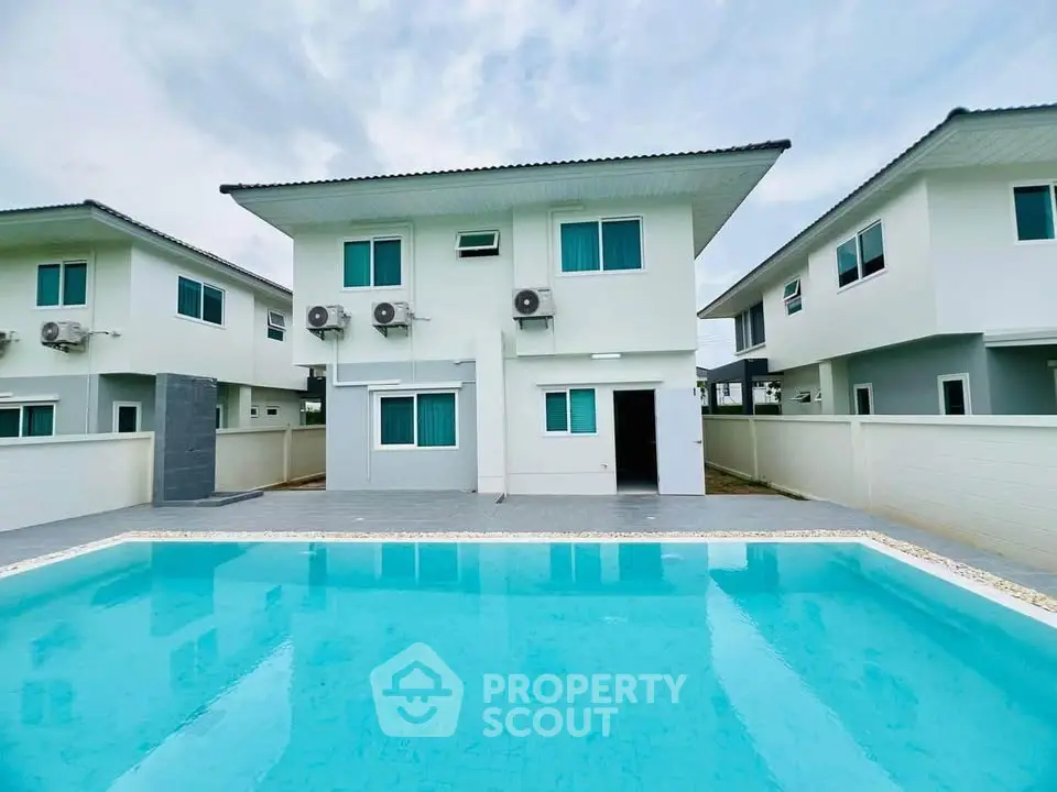 Modern two-story house with a private pool and sleek exterior design.