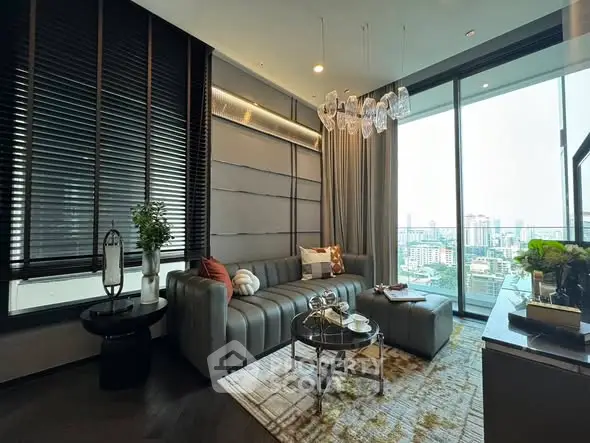Luxurious living room with panoramic city view and elegant decor