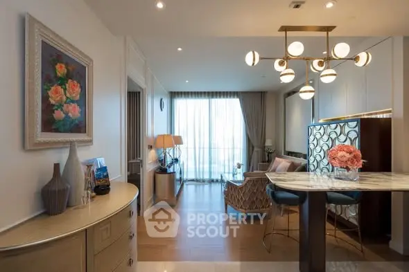 Luxurious living room with elegant decor and modern lighting