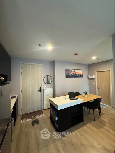 Modern apartment interior with stylish dining area and contemporary decor