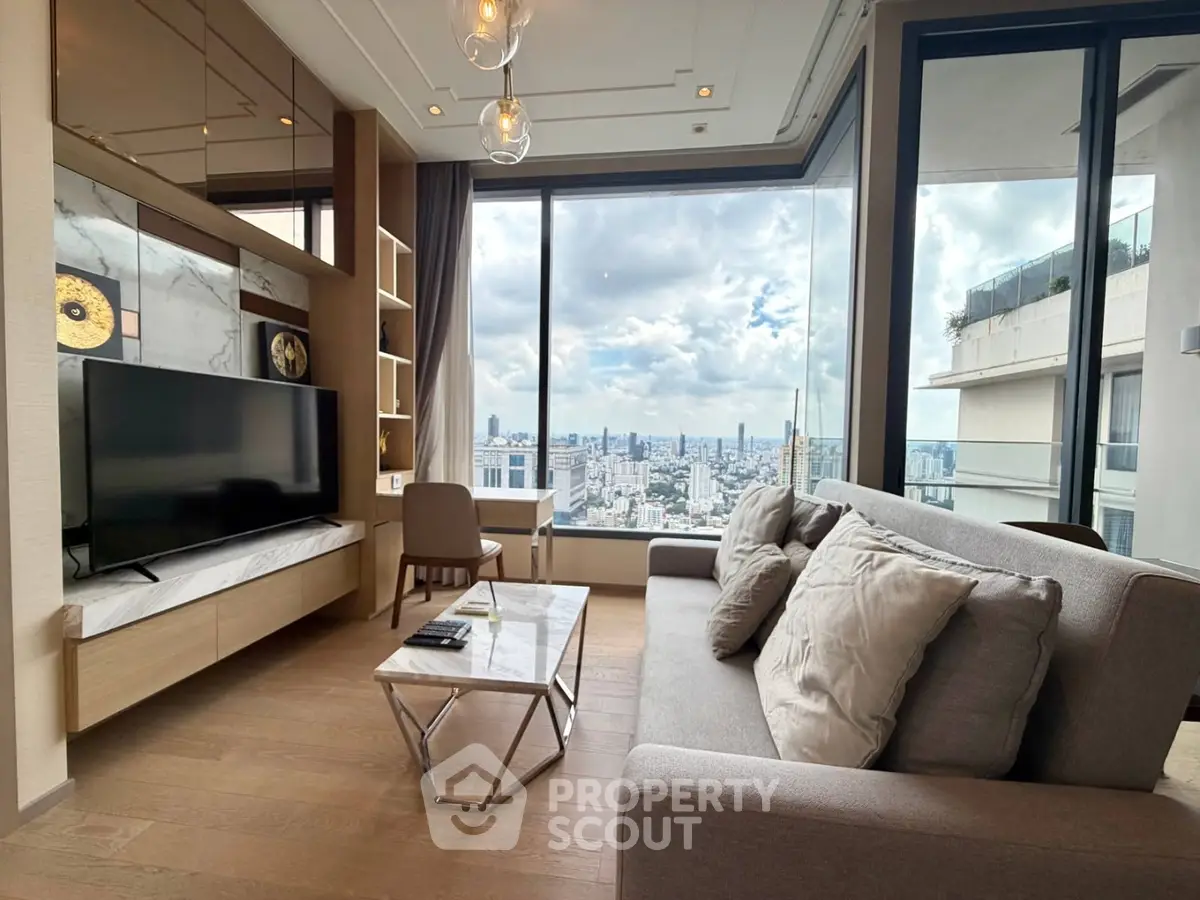 Luxurious living room with panoramic city view and modern decor
