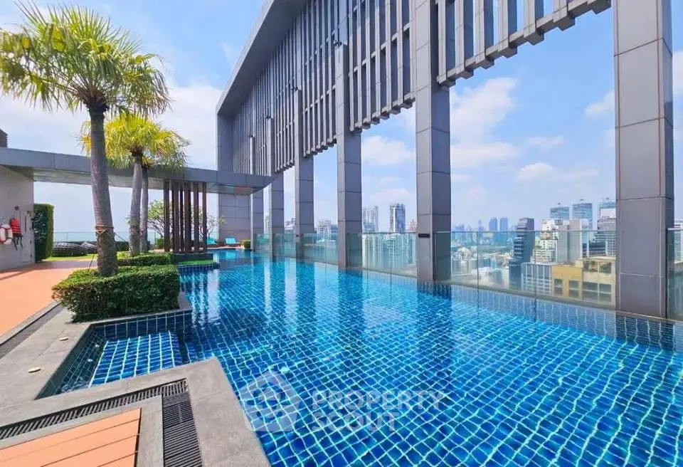 Luxurious rooftop pool with stunning city views and modern architectural design.