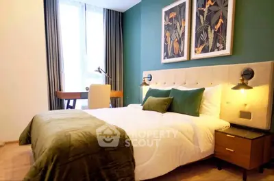 Modern bedroom with stylish decor and natural light