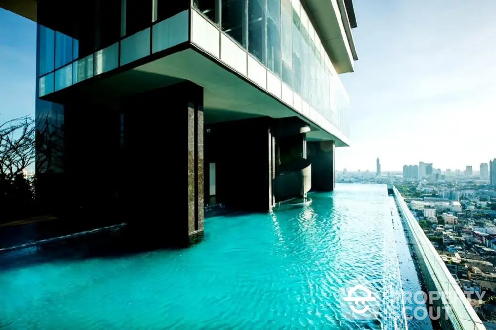 Luxurious rooftop infinity pool with stunning city skyline view