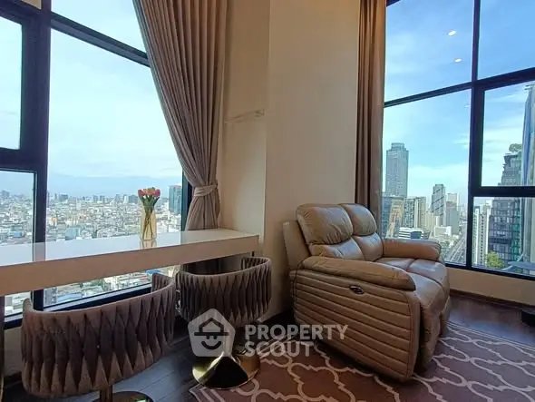 Luxurious high-rise apartment with stunning city view and elegant interior design.