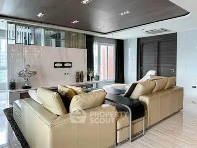 Luxurious modern living room with elegant leather sofas and stylish decor