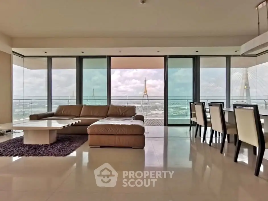 Luxurious living room with panoramic city view and elegant furnishings