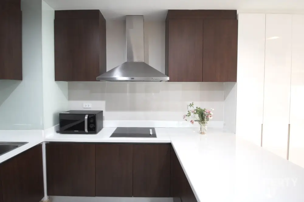 Modern kitchen with sleek cabinets and stainless steel appliances