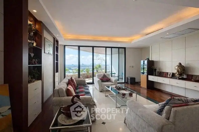 Luxurious living room with stunning city view and elegant decor
