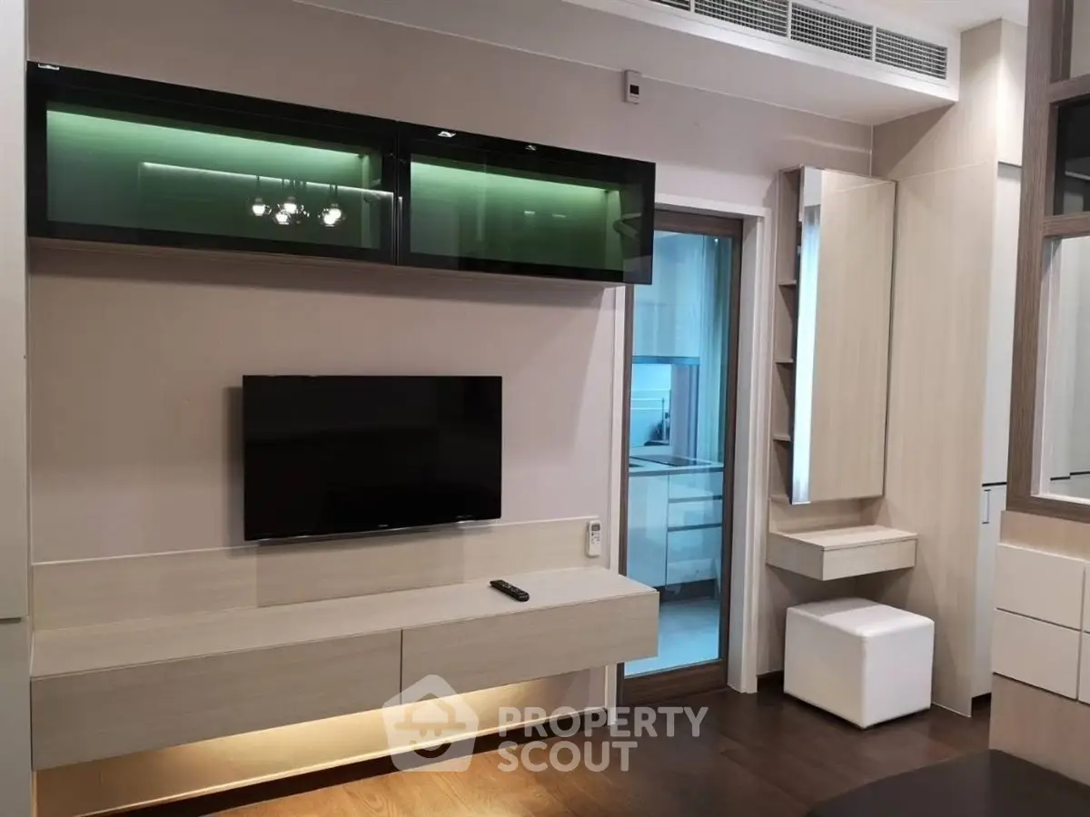 Modern living room with sleek TV unit and stylish decor