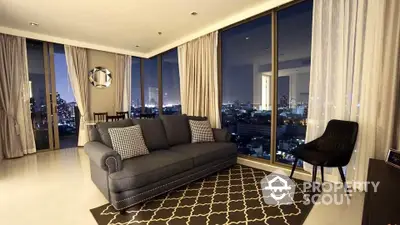 Luxurious living room with stunning city view and elegant furnishings