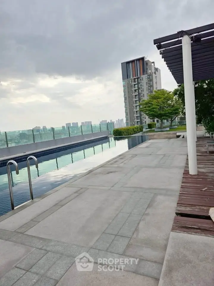 Stunning rooftop pool with city skyline view, perfect for relaxation and leisure.