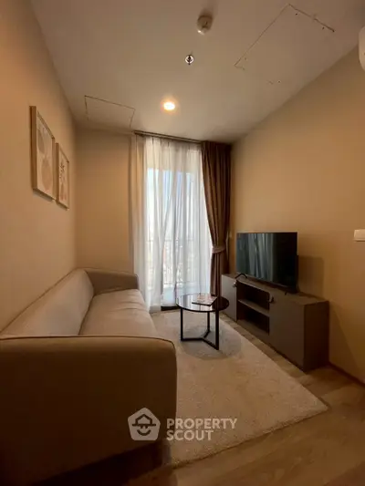 Cozy living room with modern decor and natural light