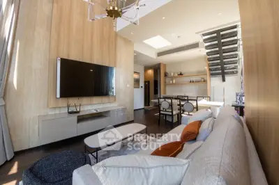 Luxurious modern living room with high ceilings and elegant decor