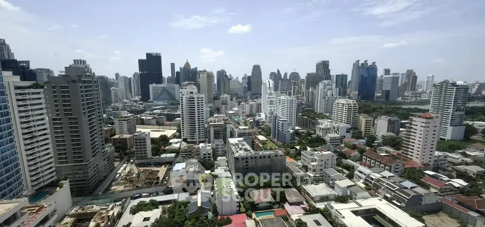 Stunning cityscape view showcasing modern skyscrapers and urban landscape under a clear blue sky.