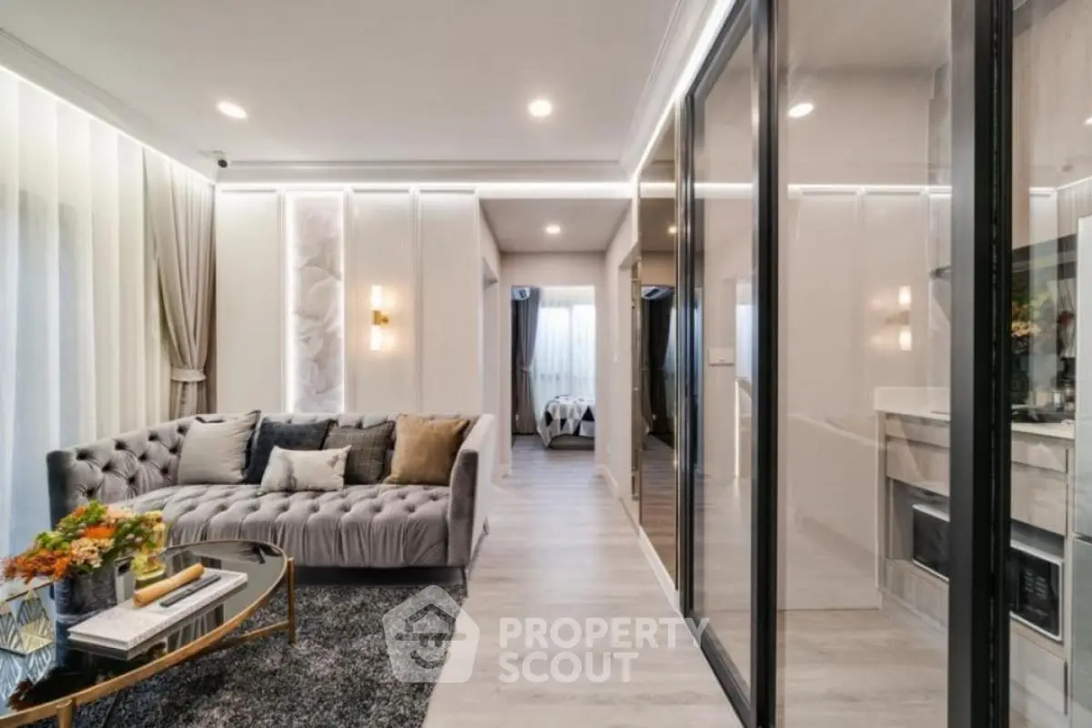 Luxurious modern living room with plush sofa and elegant decor
