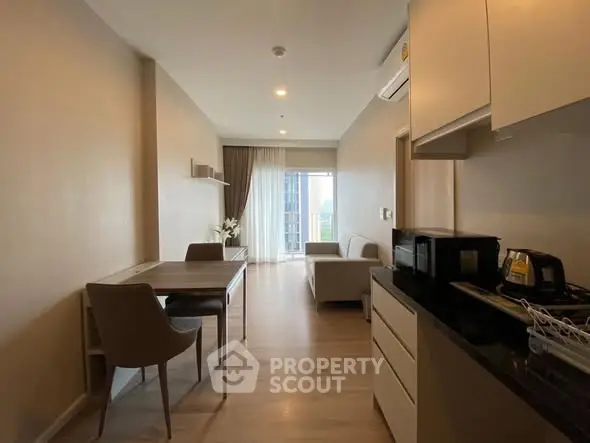 Modern apartment interior with open layout and stylish furniture