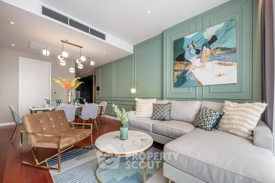 Luxurious living room with modern decor and elegant furniture in a stylish apartment.