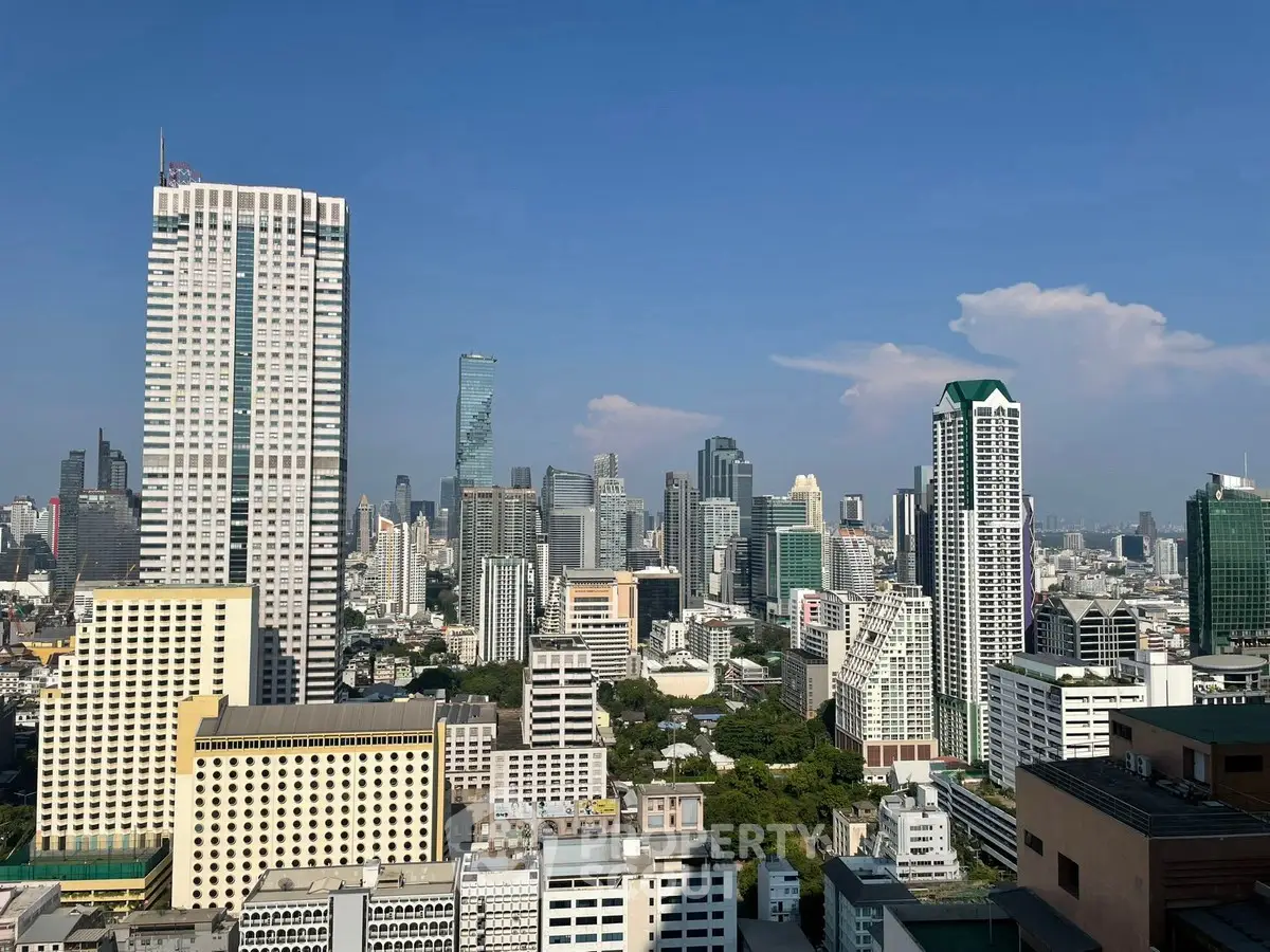 Stunning cityscape view showcasing modern skyscrapers under a clear blue sky.
