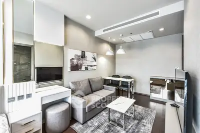 Modern living room with stylish decor and cozy seating area
