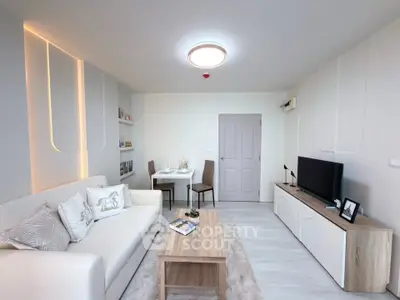 Modern living room with stylish decor and cozy seating area