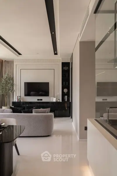 Luxurious modern living room with sleek design and elegant furnishings, perfect for stylish urban living.