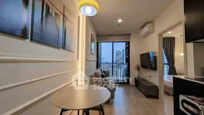 Modern living room with balcony view in stylish apartment